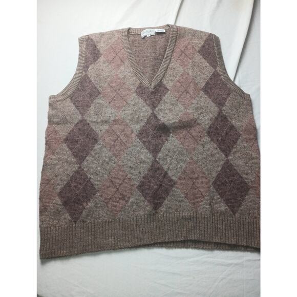 Vintage 80s Sweater Vest Men's Large Chocolate Brown Wool Argyle Mister Man - Picture 1 of 3